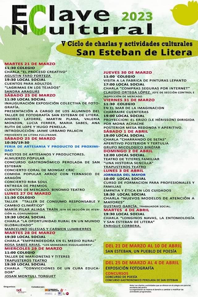 Imagen San Esteban de Litera organiza un nuevo ciclo “Enclave Cultural”, con charlas y actividades para dar la bienvenida a la primavera